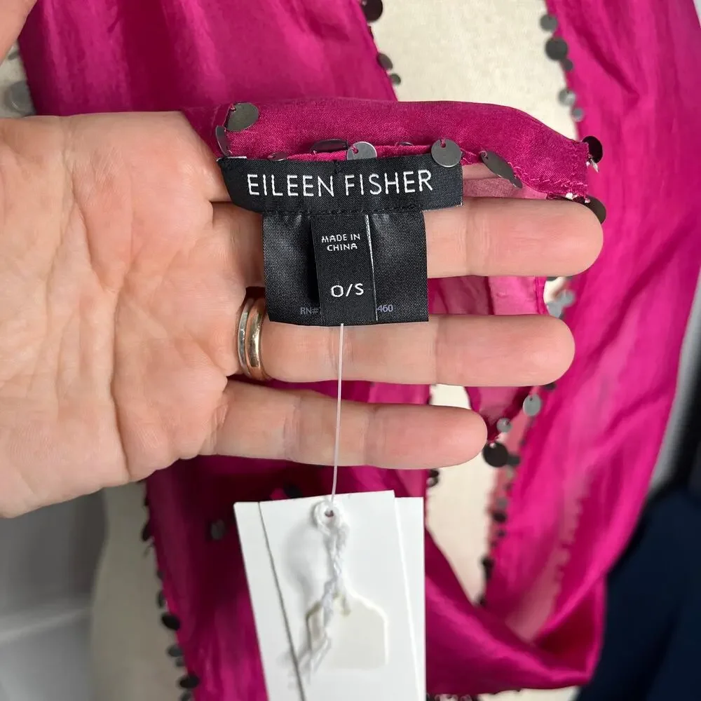 Eileen Fisher Scarf Skinny Pink Whisper Silk Rosa Hot Pink 78